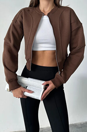 Kadın Fermuarlı Fit Cropped Sweatshirt – Sportif & Şehirli Stil