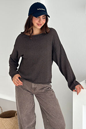 Kadın Omuz Açık Salaş Triko Kazak – Soft Elegance