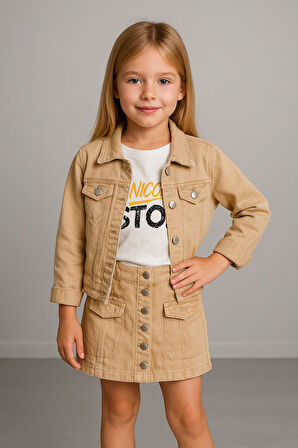 Denim Kız Çocuk Gabardin 3 Parça Etekli Takım - 2/12 Yaş - 31527