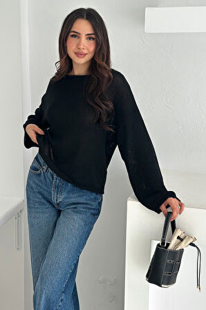 Kadın Omuz Açık Salaş Triko Kazak – Soft Elegance