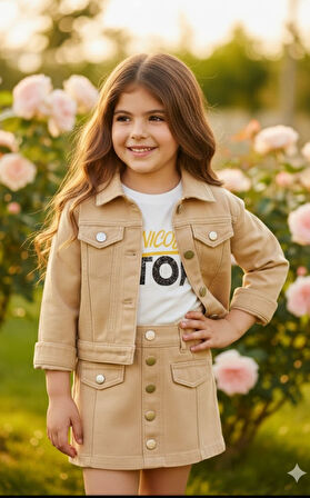 Denim Kız Çocuk Gabardin 3 Parça Etekli Takım - 2/12 Yaş - 31527