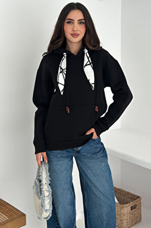 Kadın Fular Detaylı Kapüşonlu Sweatshirt – Casual Charm