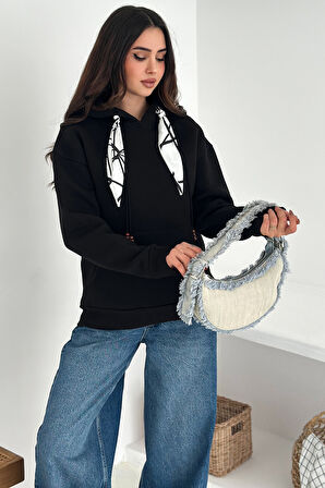Kadın Fular Detaylı Kapüşonlu Sweatshirt – Casual Charm