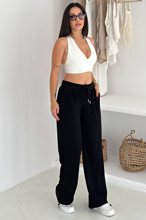 Kadın Yüksek Bel Geniş Paça Bağcıklı Sweatpant – Urban Ease