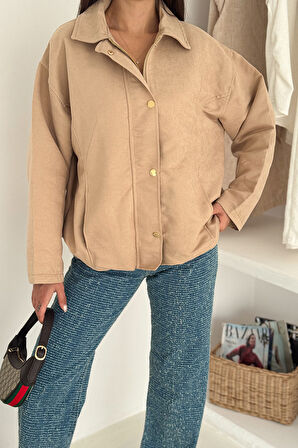 Kadın Fermuarlı Altın Düğmeli Mont– Structured Style