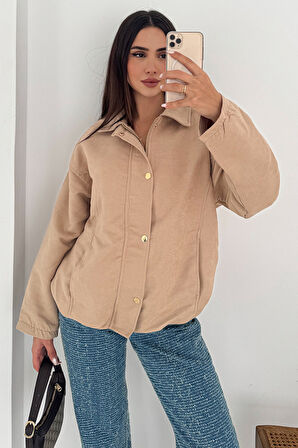 Kadın Fermuarlı Altın Düğmeli Mont– Structured Style