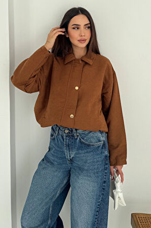 Kadın Fermuarlı Altın Düğmeli Mont– Structured Style