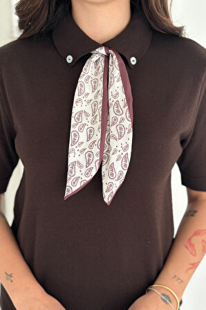 Kadın Polo Yaka Düğmeli Fular Detay Triko Kazak – Retro Accent