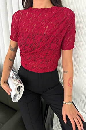 Kadın Dantel Kısa Kollu Bluz – Bold Grace