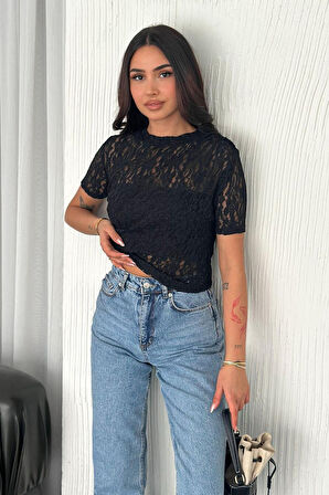 Kadın Dantel Kısa Kollu Bluz – Bold Grace