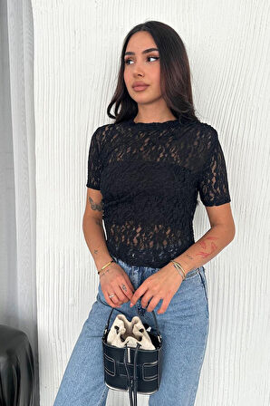 Kadın Dantel Kısa Kollu Bluz – Bold Grace