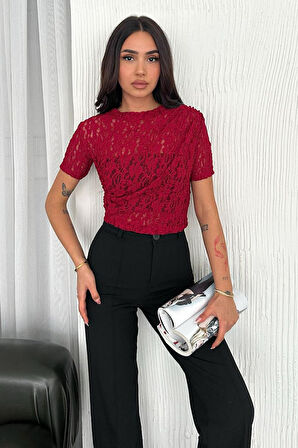 Kadın Dantel Kısa Kollu Bluz – Bold Grace