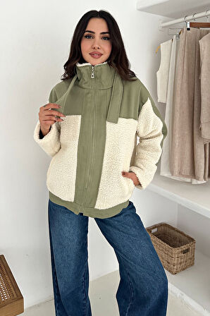 Kadın Renk Bloklu Fermuarlı Sherpa Mont – Cozy Contrast