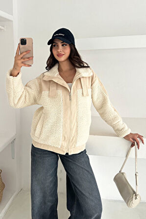 Kadın Renk Bloklu Fermuarlı Sherpa Mont – Cozy Contrast