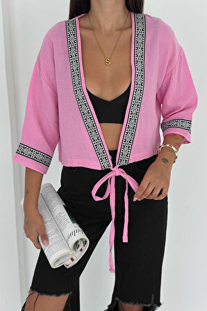 Kadın Bağlamalı Dekor Şeritli Crop Top Gömlek– Street Muse