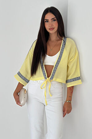 Kadın Bağlamalı Dekor Şeritli Crop Top Gömlek– Street Muse