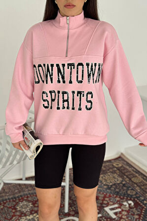 Kadın Fermuarlı Baskılı Sweatshirt – Downtown Energy