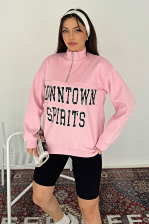 Kadın Fermuarlı Baskılı Sweatshirt – Downtown Energy