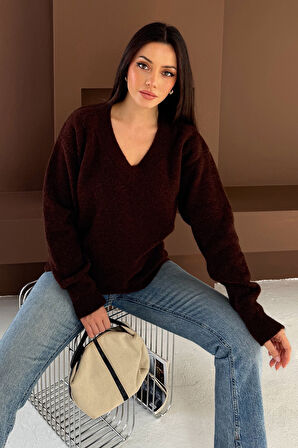 Kadın V Yaka Uzun Kollu Triko Kazak – Soft Classic