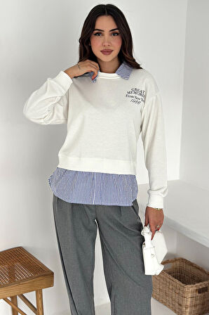 Kadın Gömlek Detaylı Baskılı Sweatshirt – Serene Layer