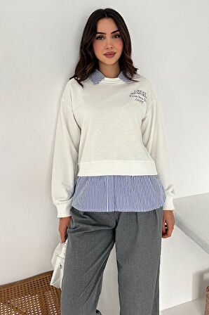 Kadın Gömlek Detaylı Baskılı Sweatshirt – Serene Layer