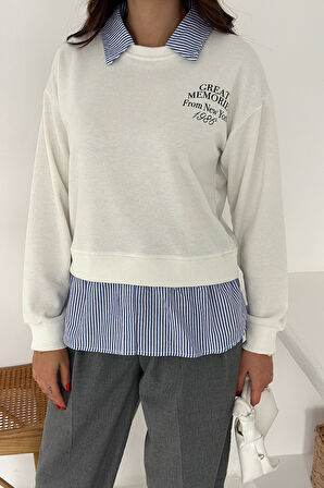 Kadın Gömlek Detaylı Baskılı Sweatshirt – Serene Layer