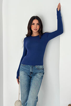 Kadın Parmak Geçmeli Uzun Kollu Bluz – Vücuda Oturan & Astarsız