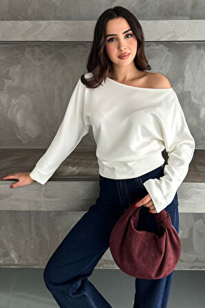Kadın Omuz Açık Uzun Kollu Bluz – Wine Mood
