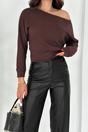 Kadın Omuz Açık Uzun Kollu Bluz – Wine Mood