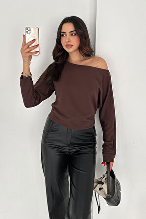 Kadın Omuz Açık Uzun Kollu Bluz – Wine Mood