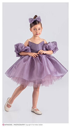 Kol Detaylı Kız Çocuk Abiye Elbise ve Taç  - 6/10 Yaş - 31536