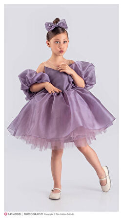 Kol Detaylı Kız Çocuk Abiye Elbise ve Taç  - 6/10 Yaş - 31536