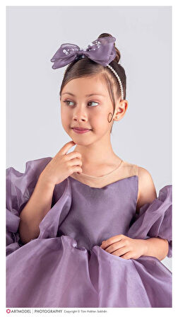 Kol Detaylı Kız Çocuk Abiye Elbise ve Taç  - 6/10 Yaş - 31536