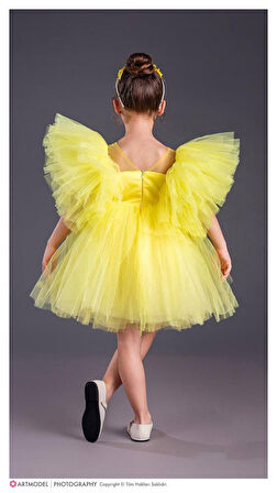 Kol Kabartmalı Kız Çocuk Abiye Elbise ve Taç - 3/10 Yaş - 31537