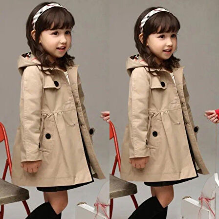 Kız Çocuk Bondet Trench Astarlı Ceket - 3/12 Yaş - 31541