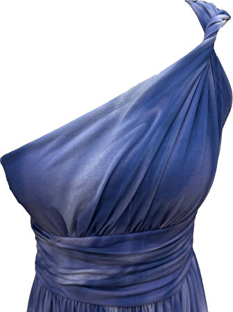 Tek Omuz Desenli Tül Abiye Elbise