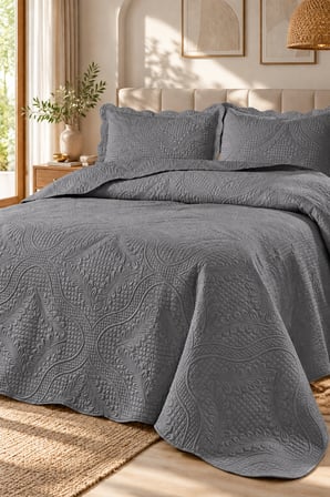 Bella Home Nara Nakışlı Çift Kişilik Yatak Örtüsü Seti | %100 Pamuk | 250x260 cm | Şık ve Zarif Tasarım
