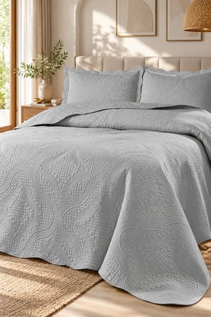 Bella Home Nara Nakışlı Çift Kişilik Yatak Örtüsü Seti | %100 Pamuk | 250x260 cm | Şık ve Zarif Tasarım