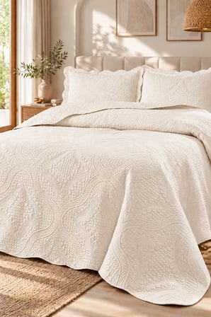 Bella Home Nara Nakışlı Çift Kişilik Yatak Örtüsü Seti | %100 Pamuk | 250x260 cm | Şık ve Zarif Tasarım