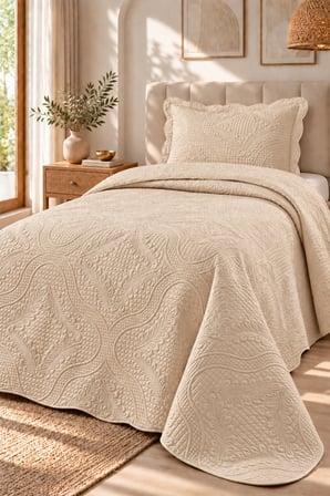 Bella Home Nara Nakışlı Tek Kişilik Yatak Örtüsü Seti | %100 Pamuk | 180x240 cm | Şık ve Zarif Tasarım