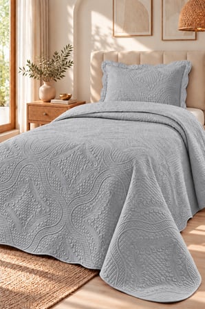 Bella Home Nara Nakışlı Tek Kişilik Yatak Örtüsü Seti | %100 Pamuk | 180x240 cm | Şık ve Zarif Tasarım
