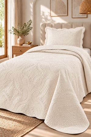 Bella Home Nara Nakışlı Tek Kişilik Yatak Örtüsü Seti | %100 Pamuk | 180x240 cm | Şık ve Zarif Tasarım