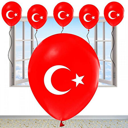 YÜKSEK KALİTE 25 ADET TÜRK BAYRAKLI BALON KIRMIZI BAYRAKLI BALON HELYUM GAZI UYUMLUDUR İTALYAN MALI