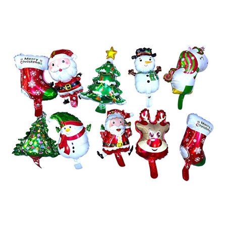 YILBAŞI FOLYO BALON SET 10 PCS  MERRY CHRİSTMAS NOEL BABA ÇAM AĞACI FOLYO BALON SET