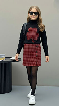 Yonca Desenli Kız Çocuk Etekli Takım - 2/10 Yaş - 31572