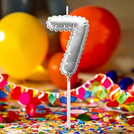 GÜMÜŞ DOĞUM GÜNÜ BALON ŞEKLİNDE MUM PASTA MUMU 7 NUMARA