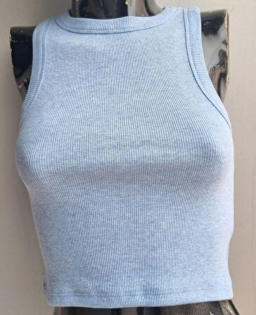 Kadın Fitilli Halter Yaka Crop Atlet