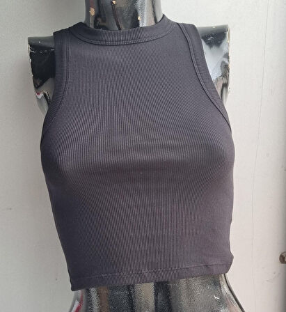 Kadın Fitilli Halter Yaka Crop Atlet