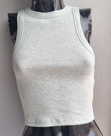 Kadın Fitilli Halter Yaka Crop Atlet