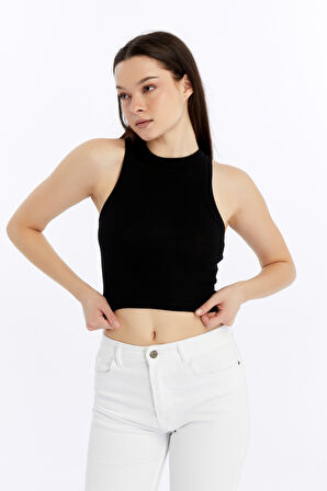 Kadın 3 Lü Fitilli Halter Yaka Crop Atlet